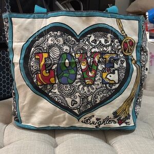 Brighton Summer Of Love Canvas Tote with Teal, Black and Multicolor LOVE Heart